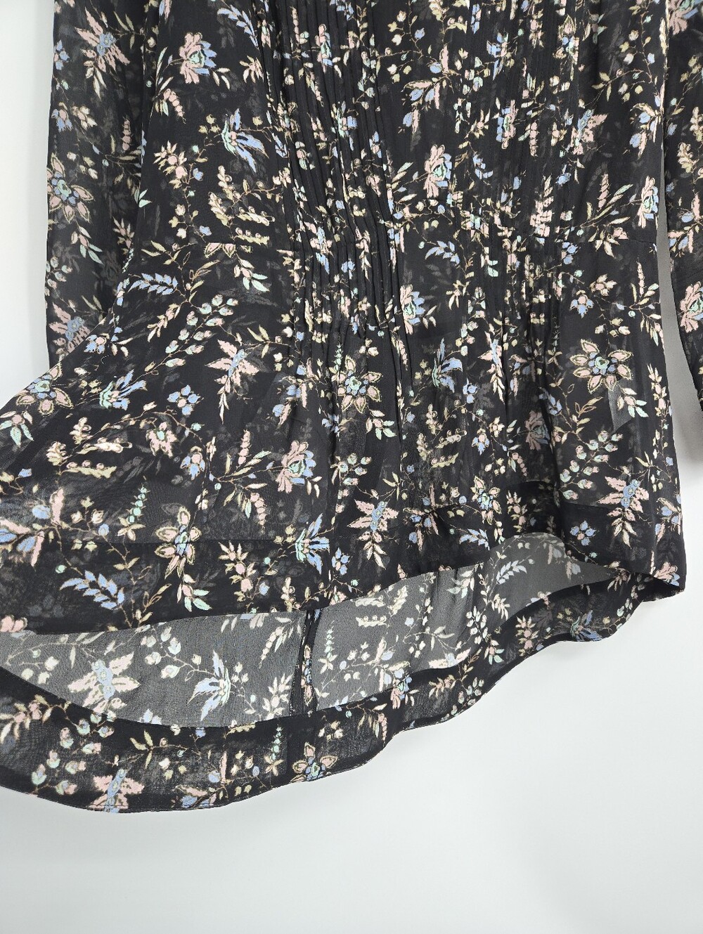 Veronica Beard Thompson Blouse Black Silk Floral Ruffle Peplum - Picture 6 of 16
